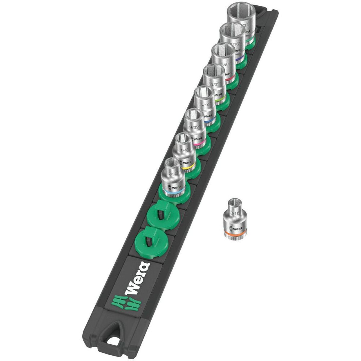 Wera Nuss-Magnetleiste A Imperial 1 Zyklop Steckschlüsseleinsatz-Satz, 1/4"-Antrieb, zöllig, 9-tlg