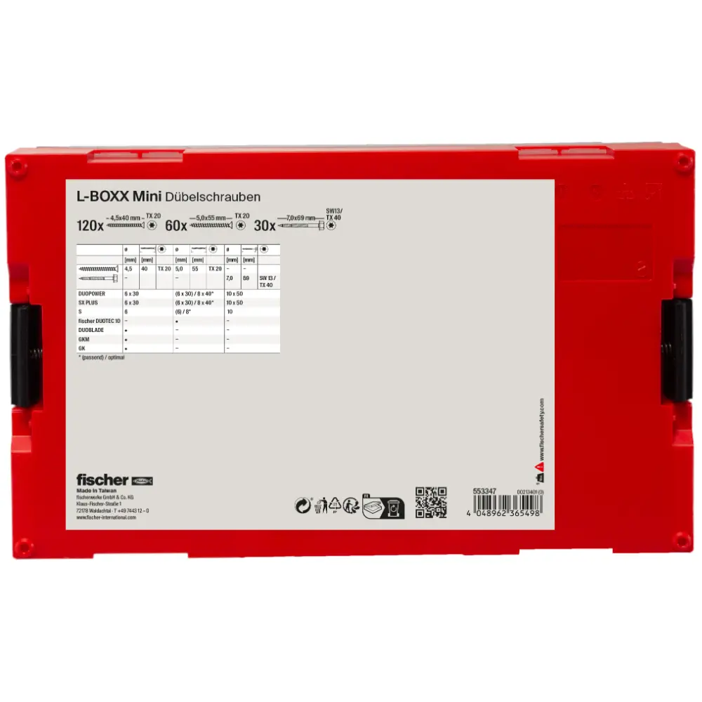 Fischer Dübelsortiment L-BOXX mini Dübelschrauben (210 Teile)