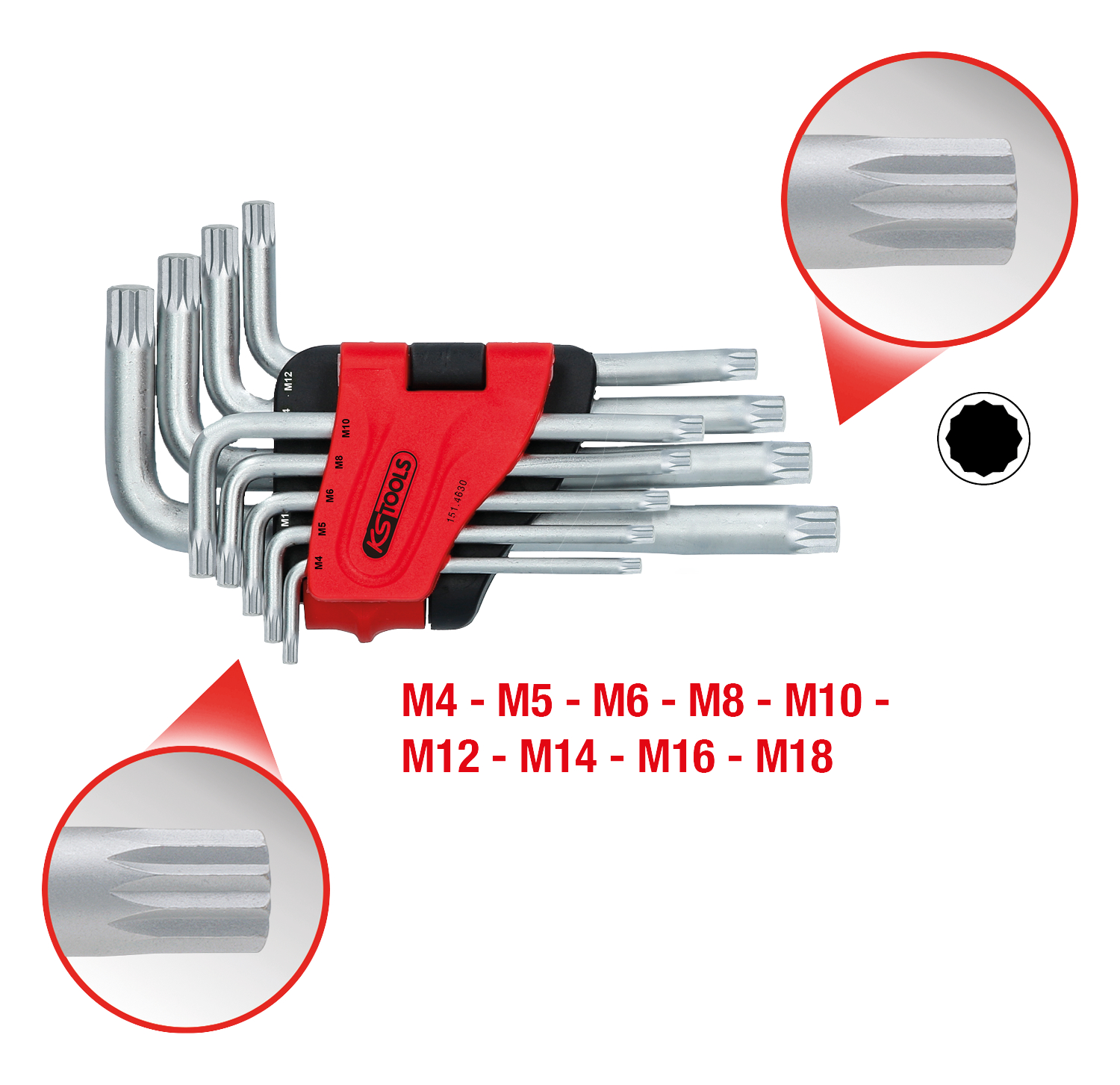 KS Tools XZN-Winkelstiftschlüssel-Satz, kurz, 9-tlg