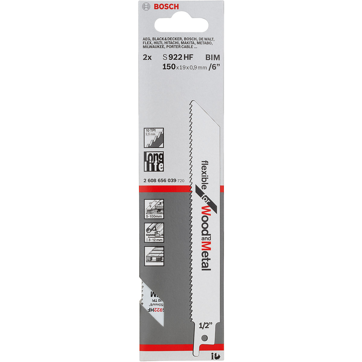Bosch Säbelsägeblatt S 922 HF, Flexible for Wood and Metal, 150 mm