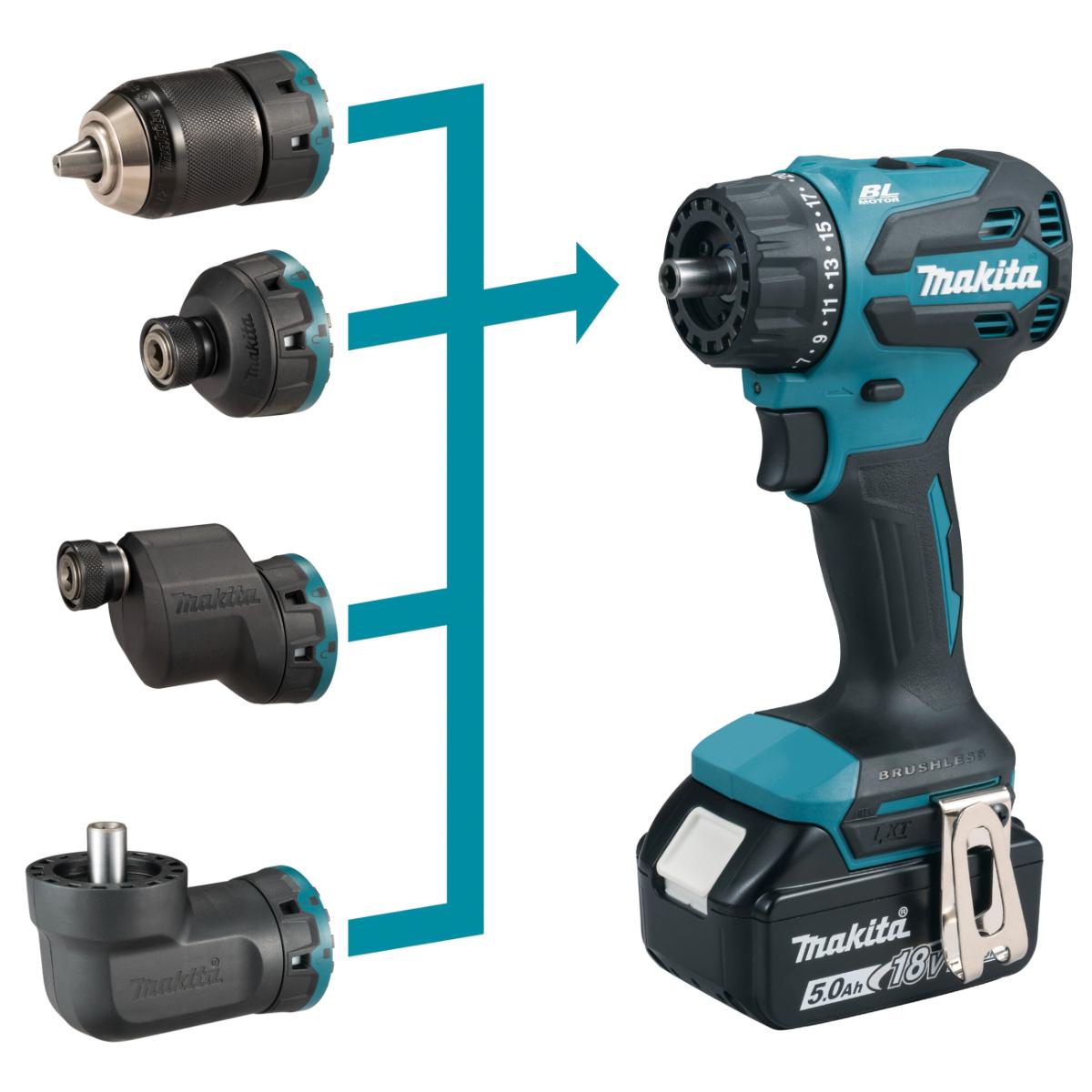 Makita Akku-Bohrschrauber mit Wechselkopfsystem mit 1x Bohrfutter 13 mm LXT 18V - DDF491Z