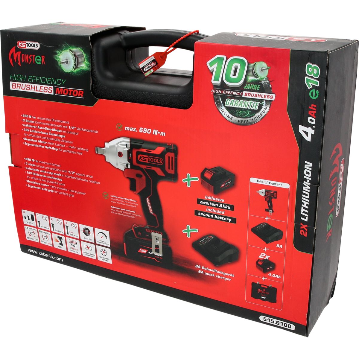 KS Tools eMONSTER 1/2 Zoll Brushless-Akku-Schlag-Schrauber-Satz, 9-tlg