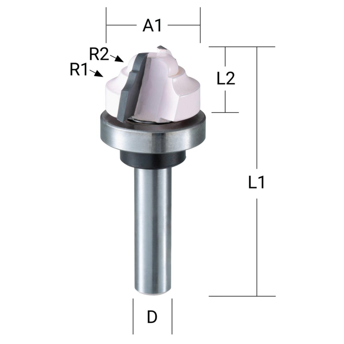 Makita Profilfräser klassisch 22 mm Ø 8 mm Schaft, Ø 22 mm Fräser, 13 mm Arbeitslänge, 54 mm Gesamtlänge, R1= 3,2 mm
