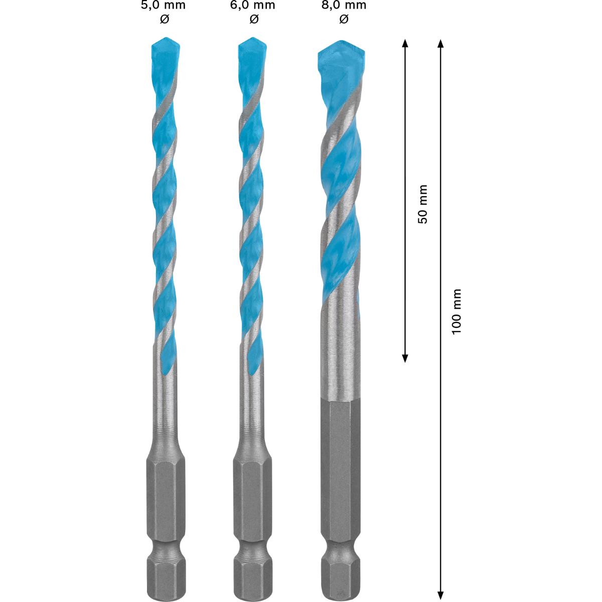 Bosch EXPERT HEX-9 Multi Construction Bohrer D= 5 / 6 / 8 mm, 3-teiliges Set