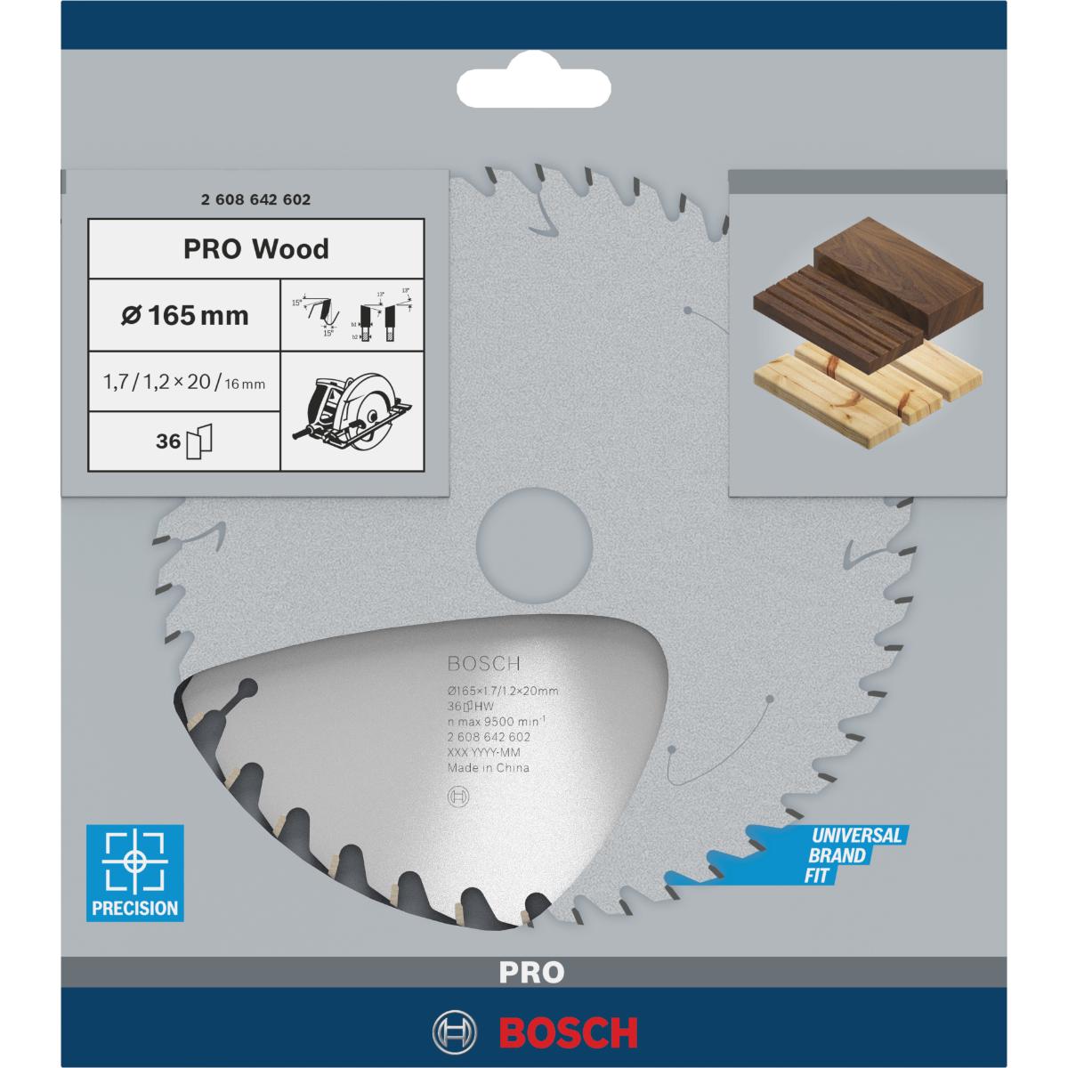 Bosch PRO Kreissägeblatt Optiline Wood für Handkreissägen ø 165 mm, 20 mm Bohrung