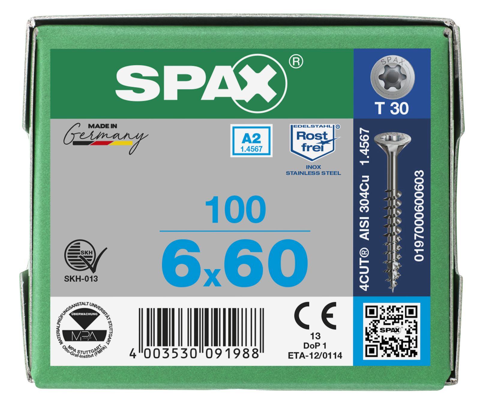 SPAX A2 Senkmultikopf T-Star Plus T30 Teilgewinde, 100 Stück