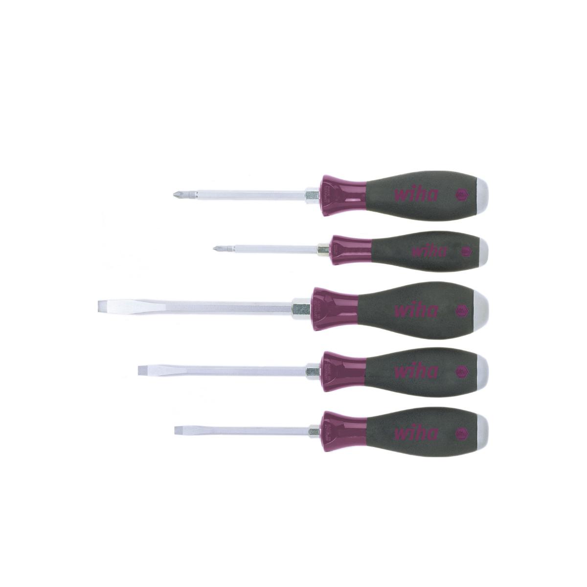 Wiha Schraubendreher Set MicroFinish Schlitz, Phillips mit durchgehender Sechskantklinge und massiver Stahlkappe 5-teilges Set