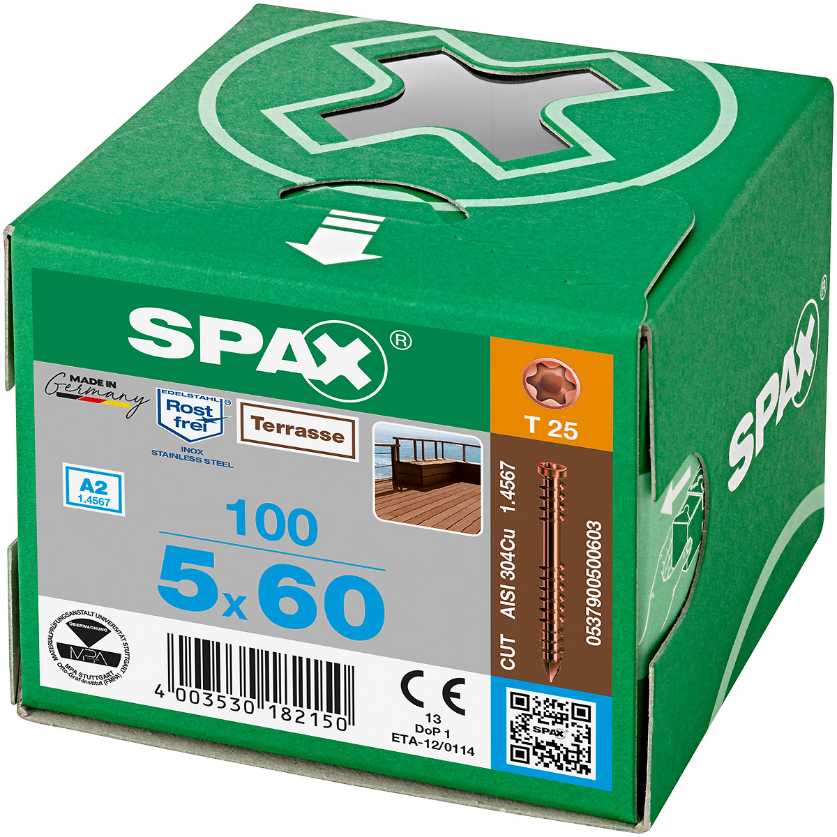 SPAX Terrasse A2 Zylinderkopf T-Star Plus T25 Fixiergewinde Cut antik, 100 Stück