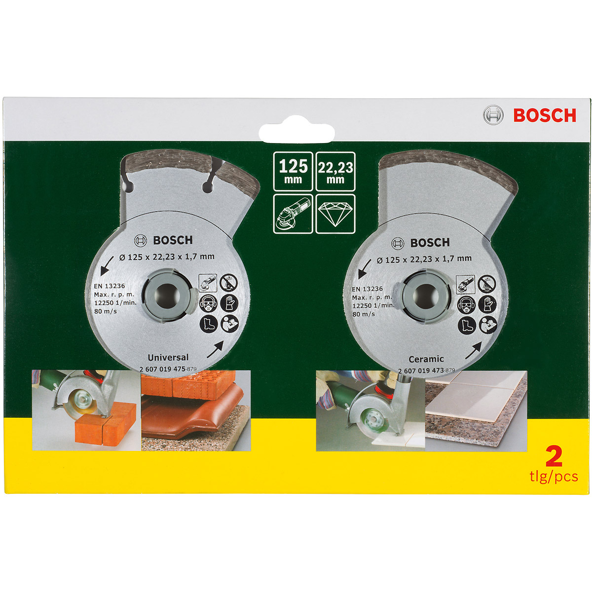 Bosch Diamanttrennscheibe für Fliesen und Baumaterial, 2er-Pack