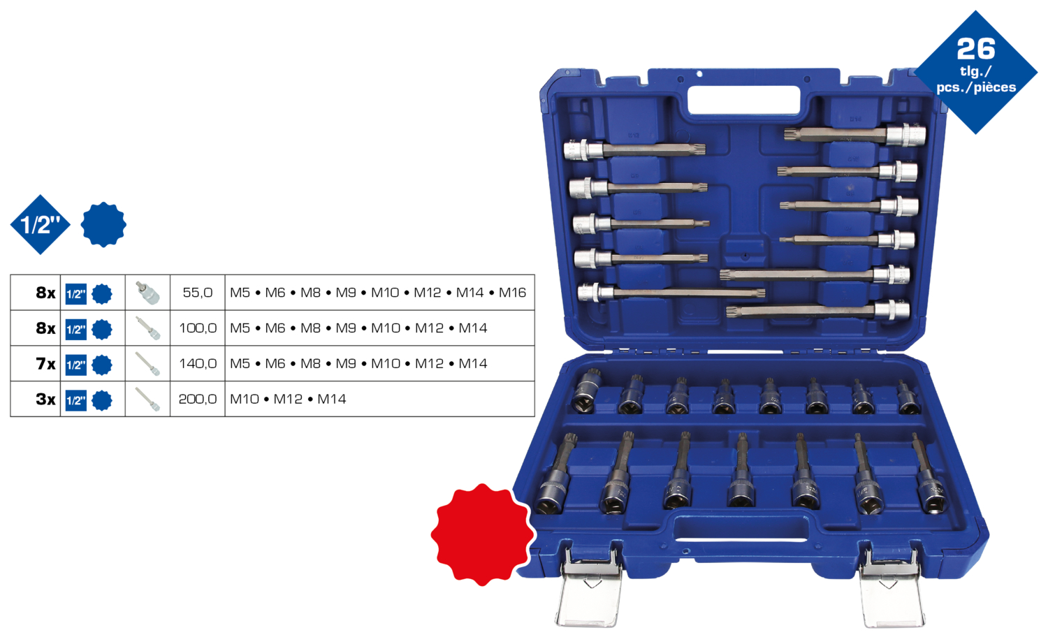 Brilliant Tools 1/2" Steckschlüssel-Satz, 26-tlg, Vielzahn-Profil, XZN - BT022026