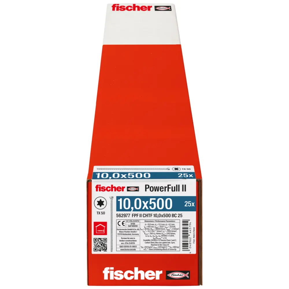 Fischer Vollgewindeschraube 10,0x500 PowerFull FPF II CHTF 10 BC, Vollgewinde, Zylinderkopf, TX