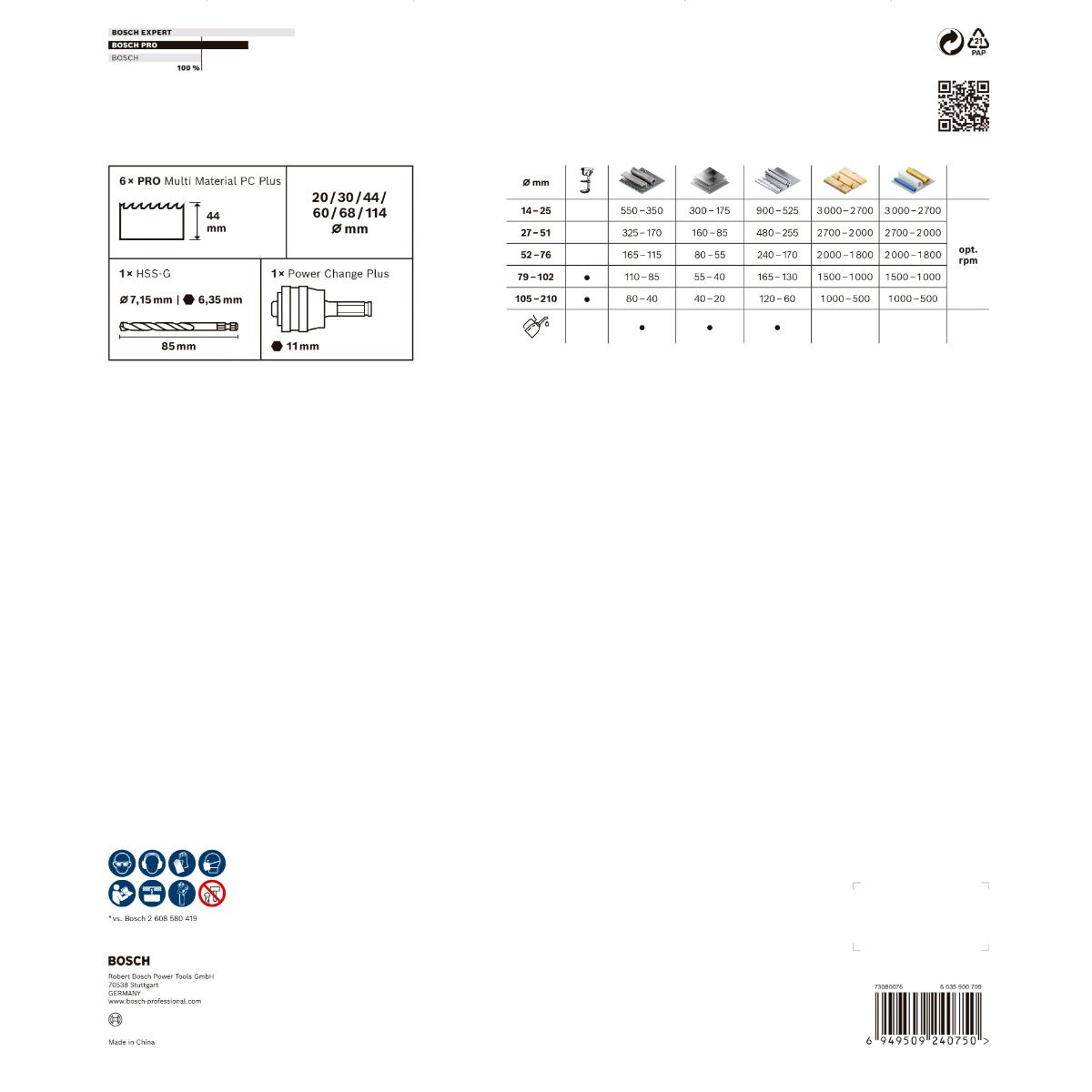 Bosch PRO Multi Material PC Plus Lochsägen L-BOXX ø 20,30,44,60,68,114 - 8 teiliges Set