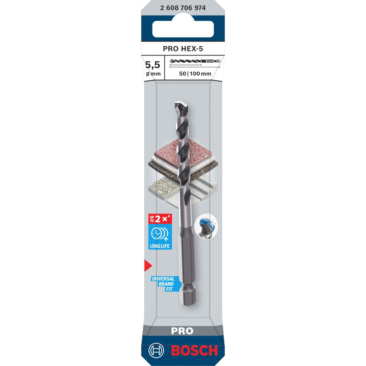 Bosch PRO HEX-5 Bohrer, 5,5 x 50 x 100 mm
