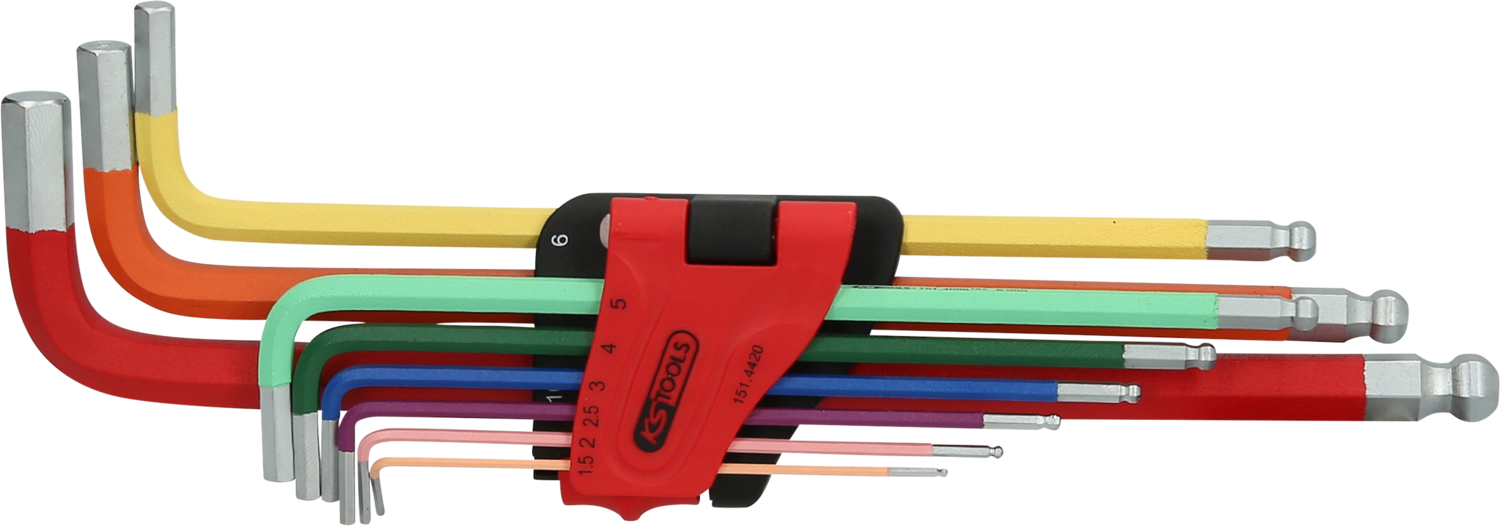 KS Tools Kugelkopf-Innensechskant-Winkelstiftschlüssel-Satz, extra lang, 9-tlg