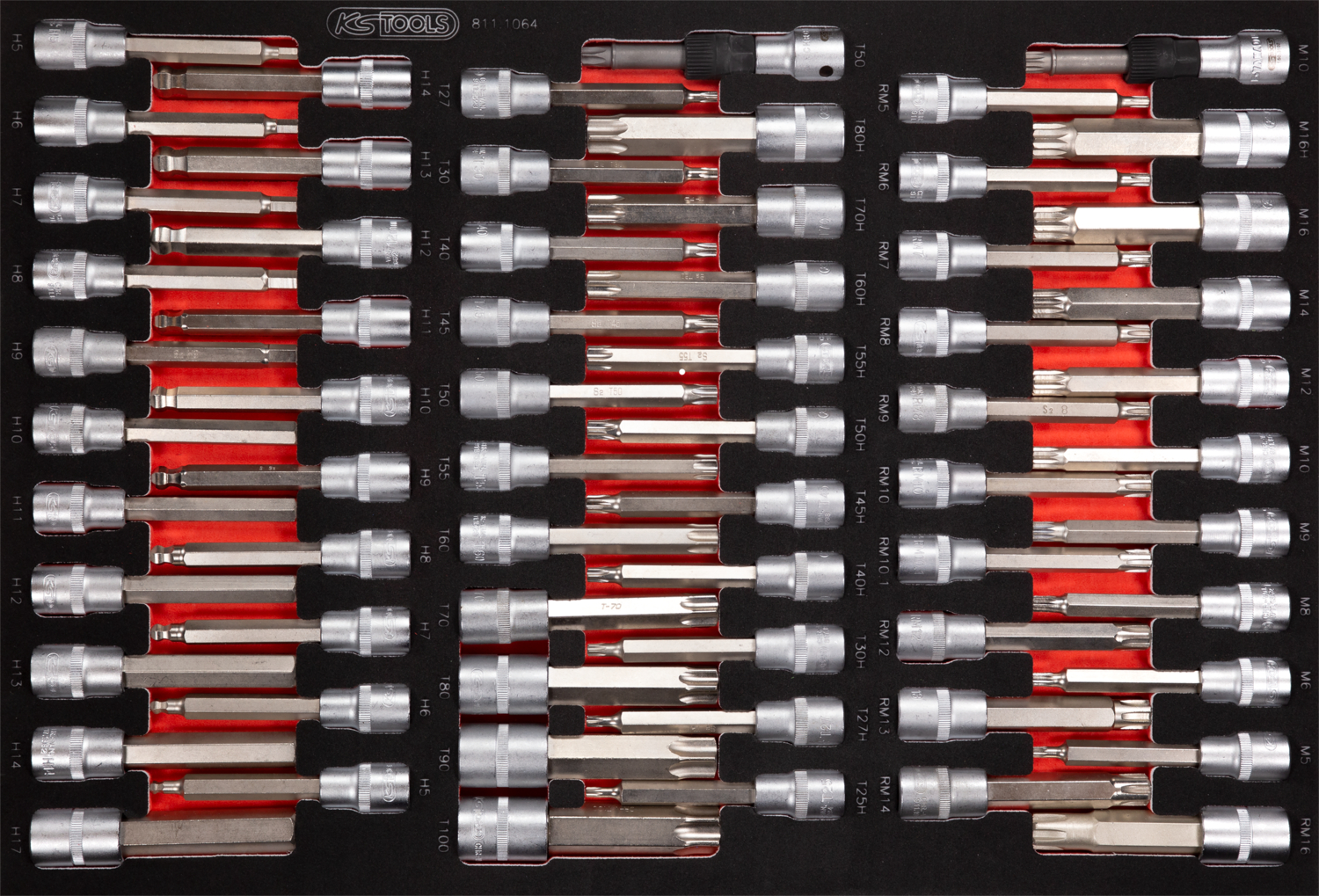 KS Tools 1-2'' Bit-Stecknuss-Satz in Schaumstoffeinlage, 64-tlg
