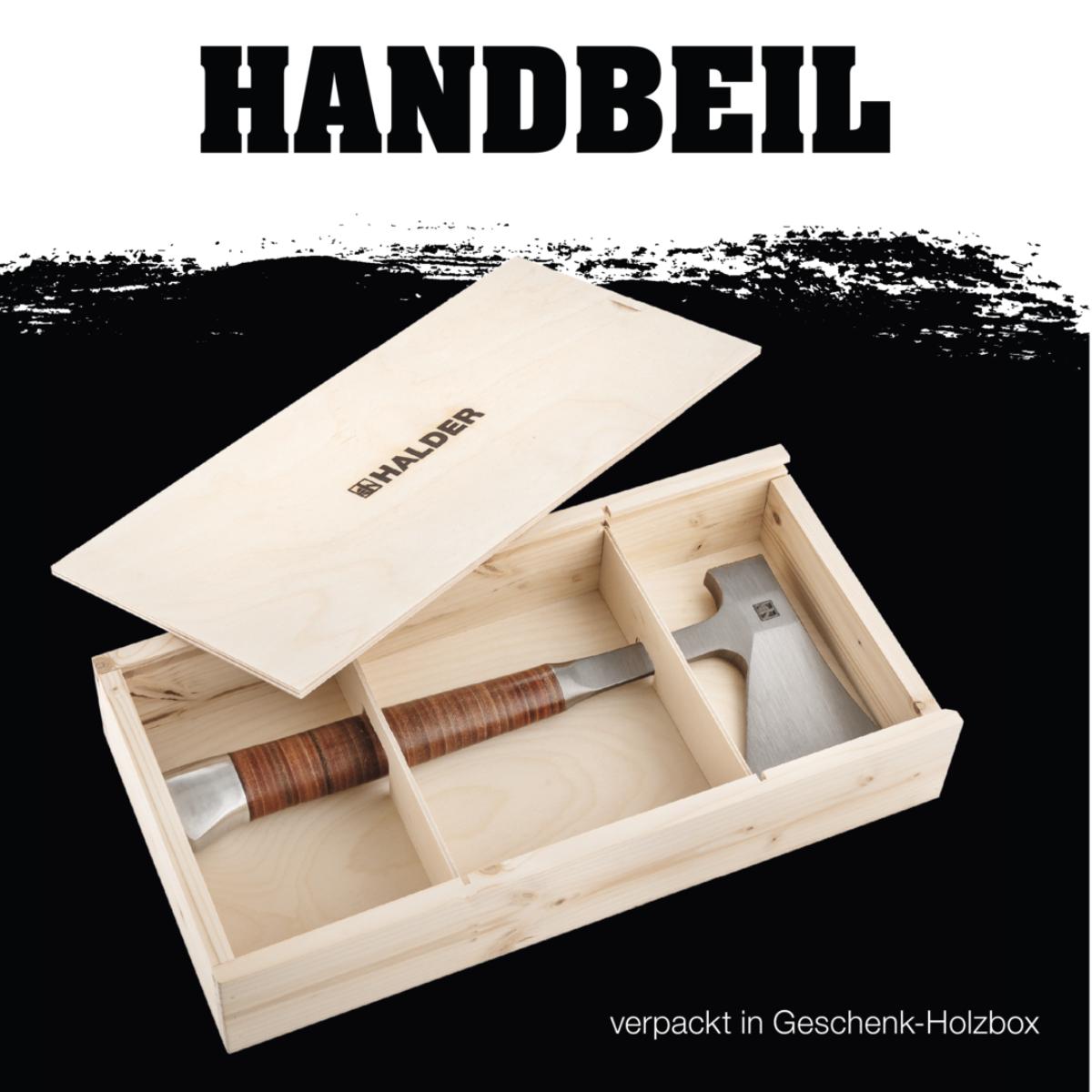 HALDER Handbeil in Holzbox - Vergütungsstahl, nahtlos