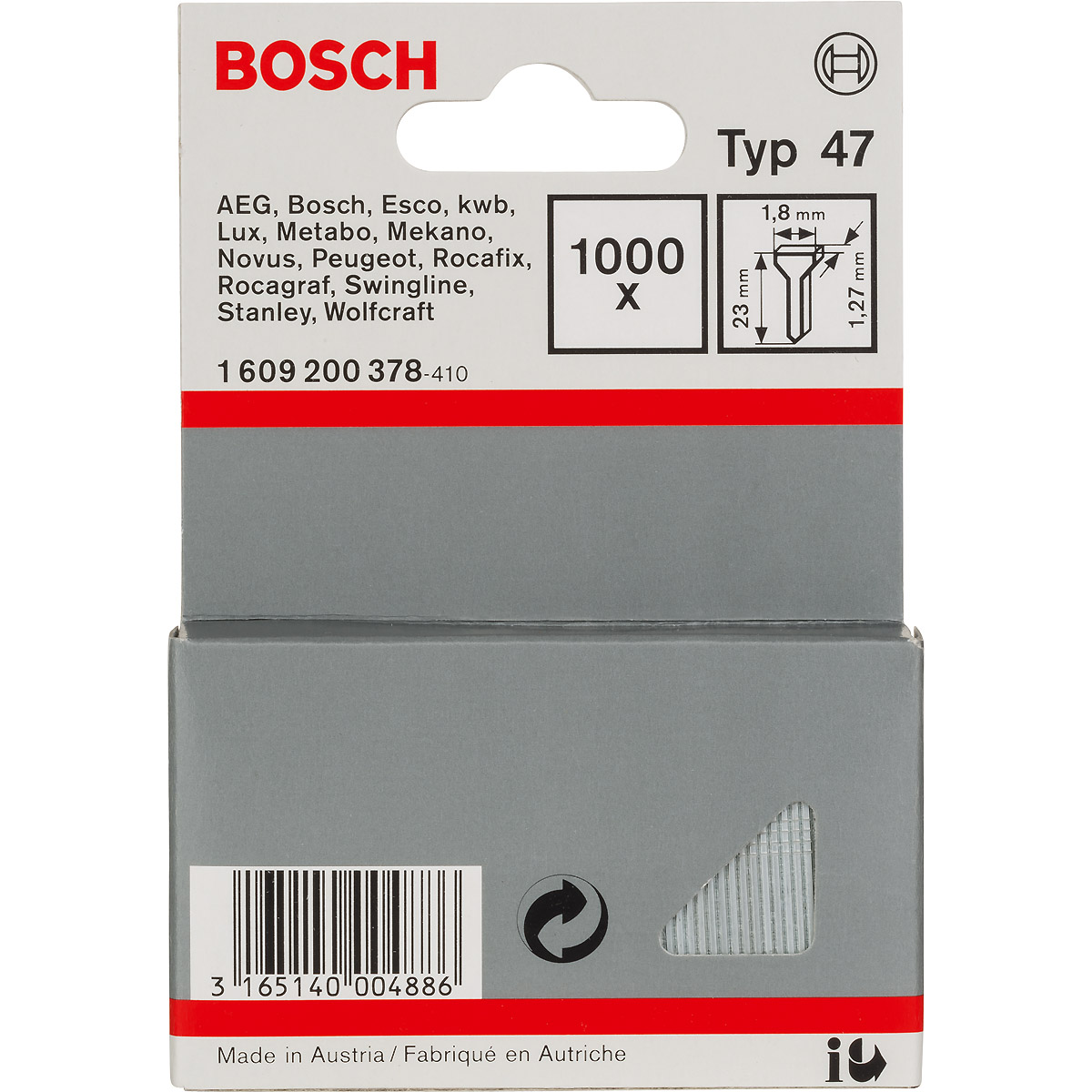 Bosch Tackernagel Typ 47, 1,8 x 1,27, 1000er-Pack
