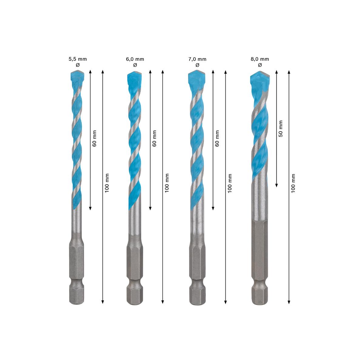 Bosch EXPERT HEX-9 MultiConstruction Drill Bit, 4pc set 5.5/6/7/8