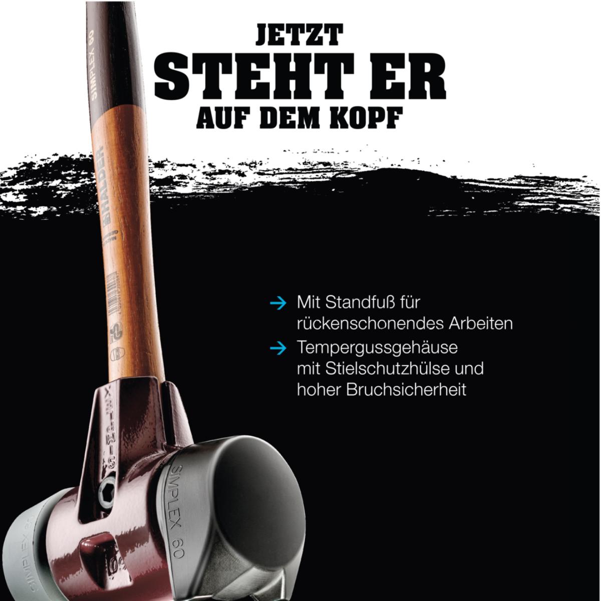 HALDER SIMPLEX - Schonhammer mit TE-Gehäuse und Holzstiel, Gummikomposition mit Standfuss / Nylon