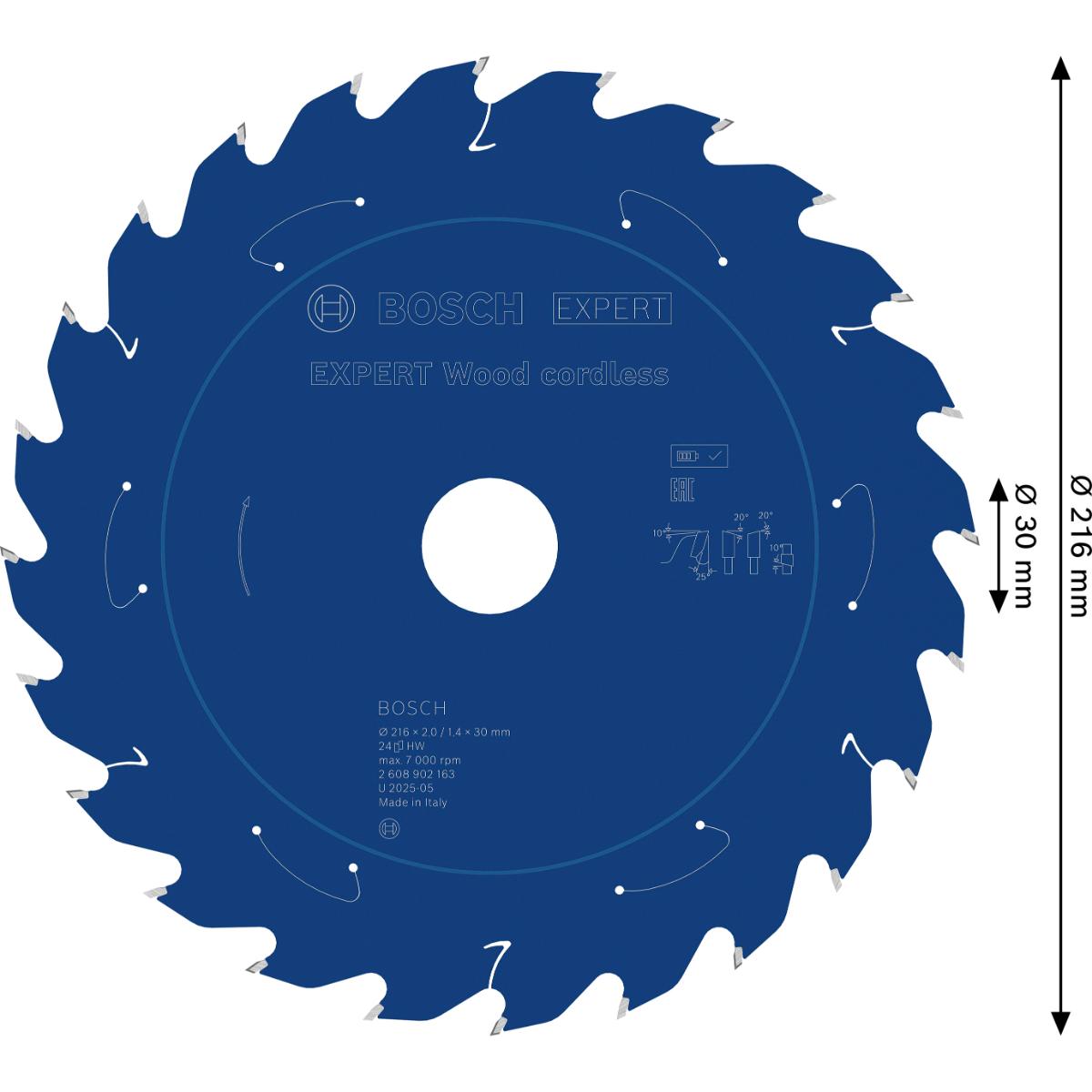 Bosch EXPERT Wood Kreissägeblatt, 216x1,7x30 mm, Z24, Zahnwinkel 25°