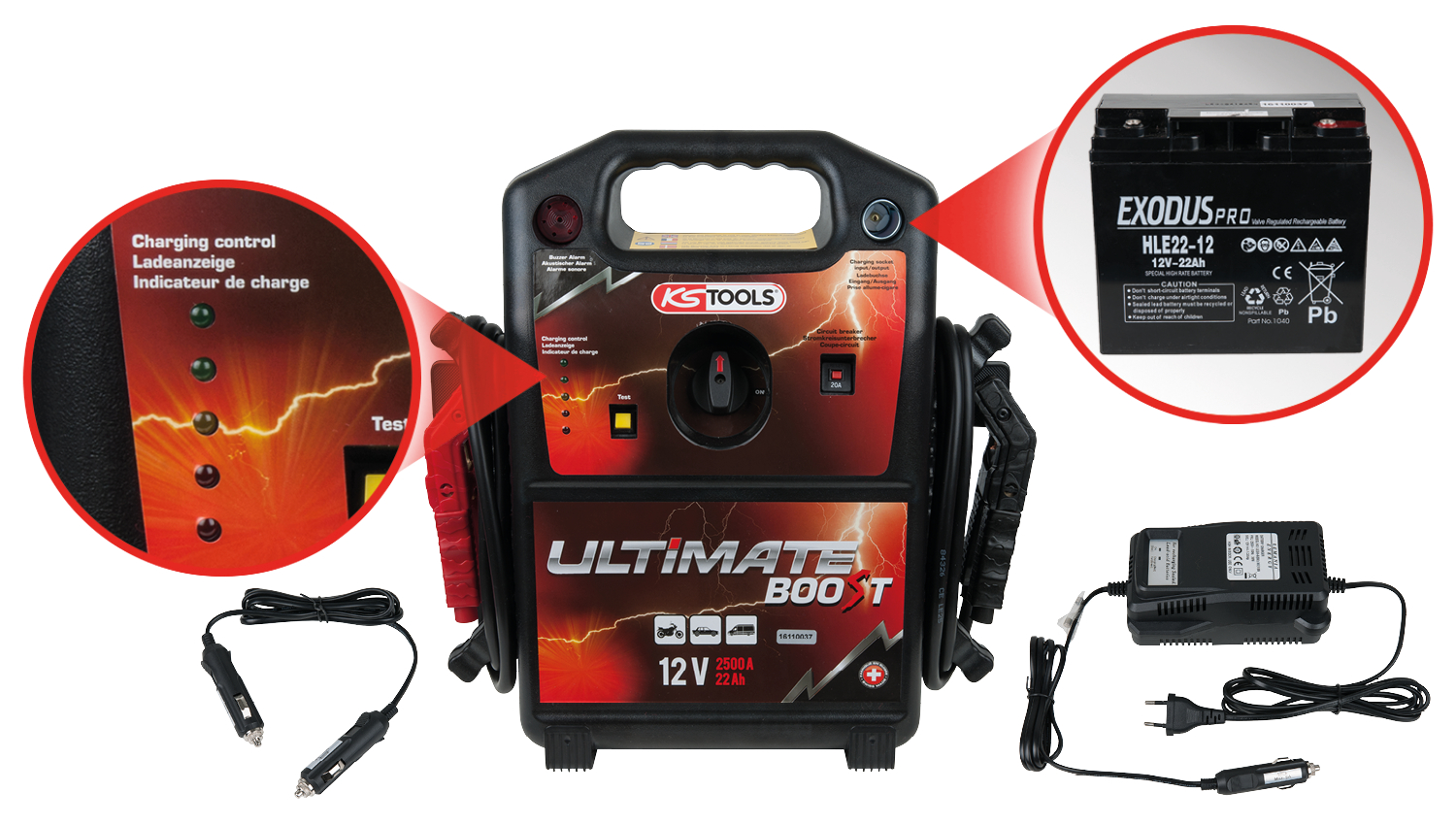 KS Tools 12 V Batterie-Booster, mobiles Starthilfegerät 850 A