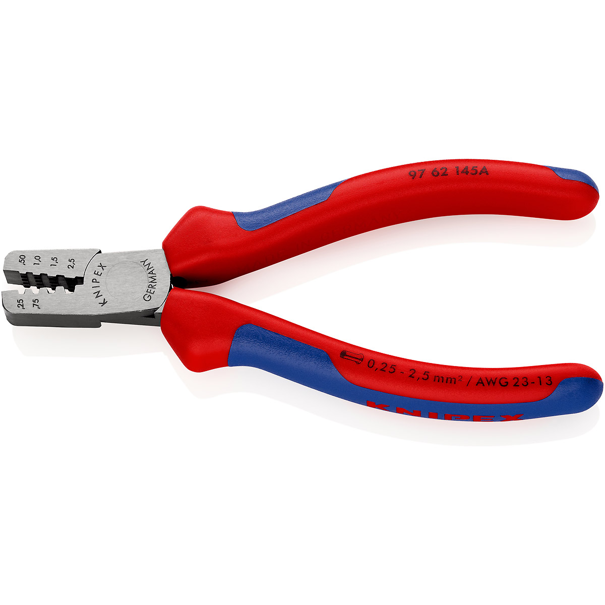 KNIPEX Crimpzange für Aderendhülsen 145 mm mit Mehrkomponenten-Hüllen poliert