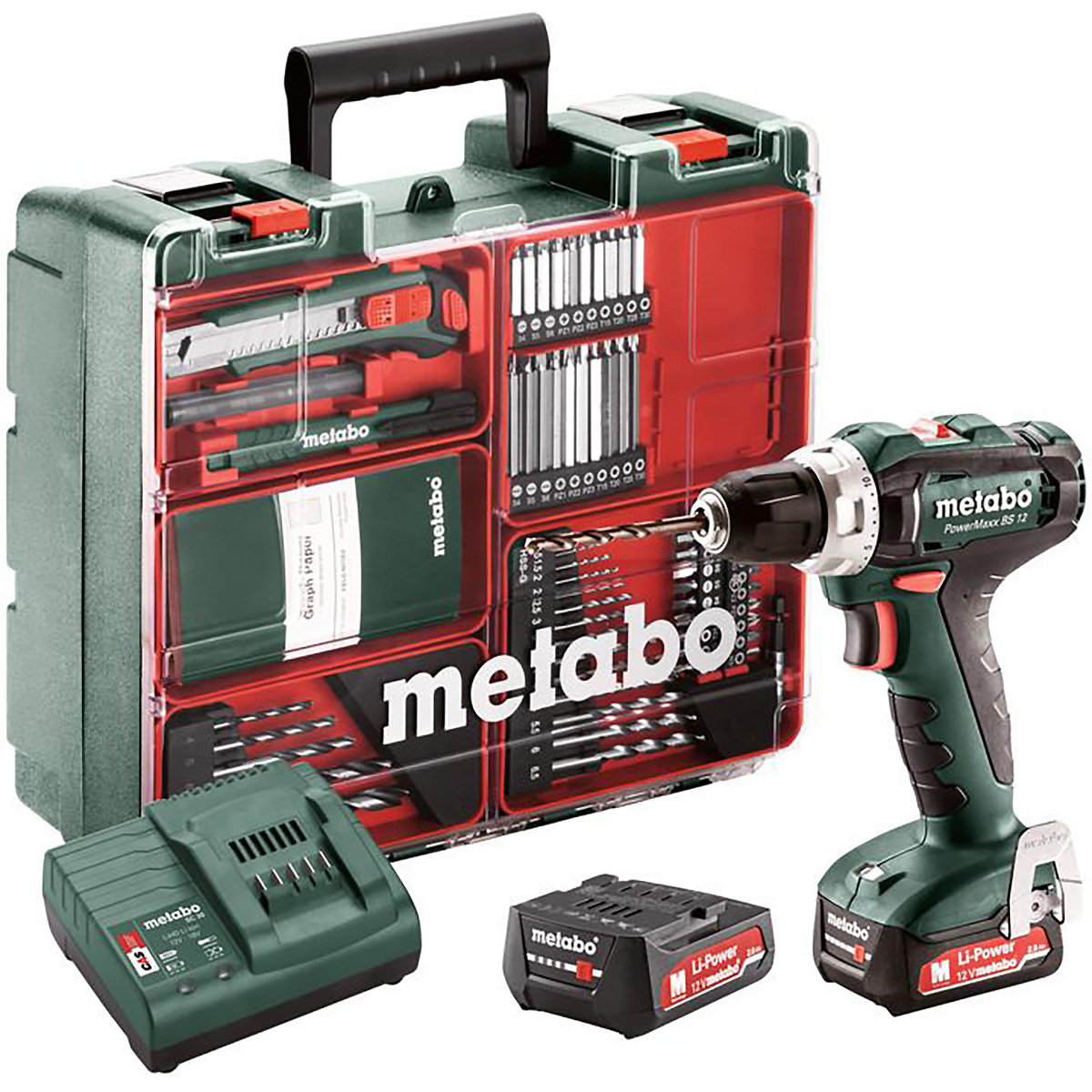 Metabo Akku-Bohrschrauber PowerMaxx BS 12 Set Mobile Werkstatt - Kunststoffkoffer - 12V 2x2Ah Li-Pow