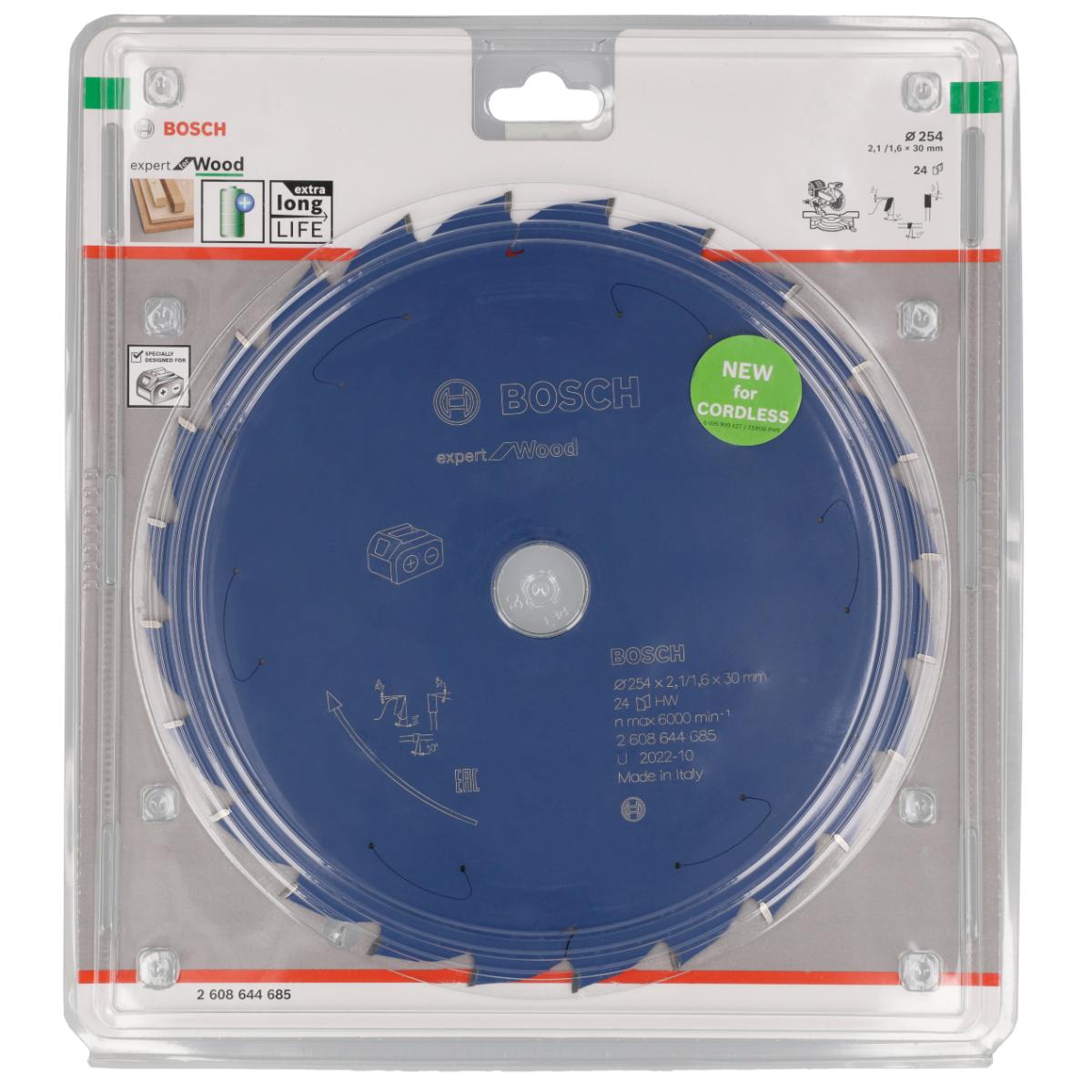 Bosch Kreissägeblatt für Akkusägen Expert for Wood, 254 x 2,1/1,6 x 30