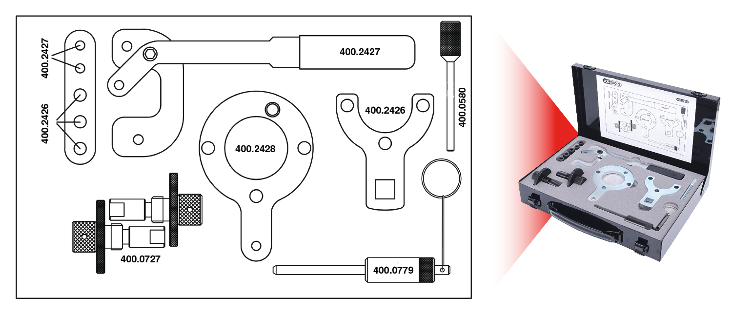 KS Tools Motoreinstell-Werkzeug-Satz für Fiat - Ford - Opel - Suzuki, 12-tlg