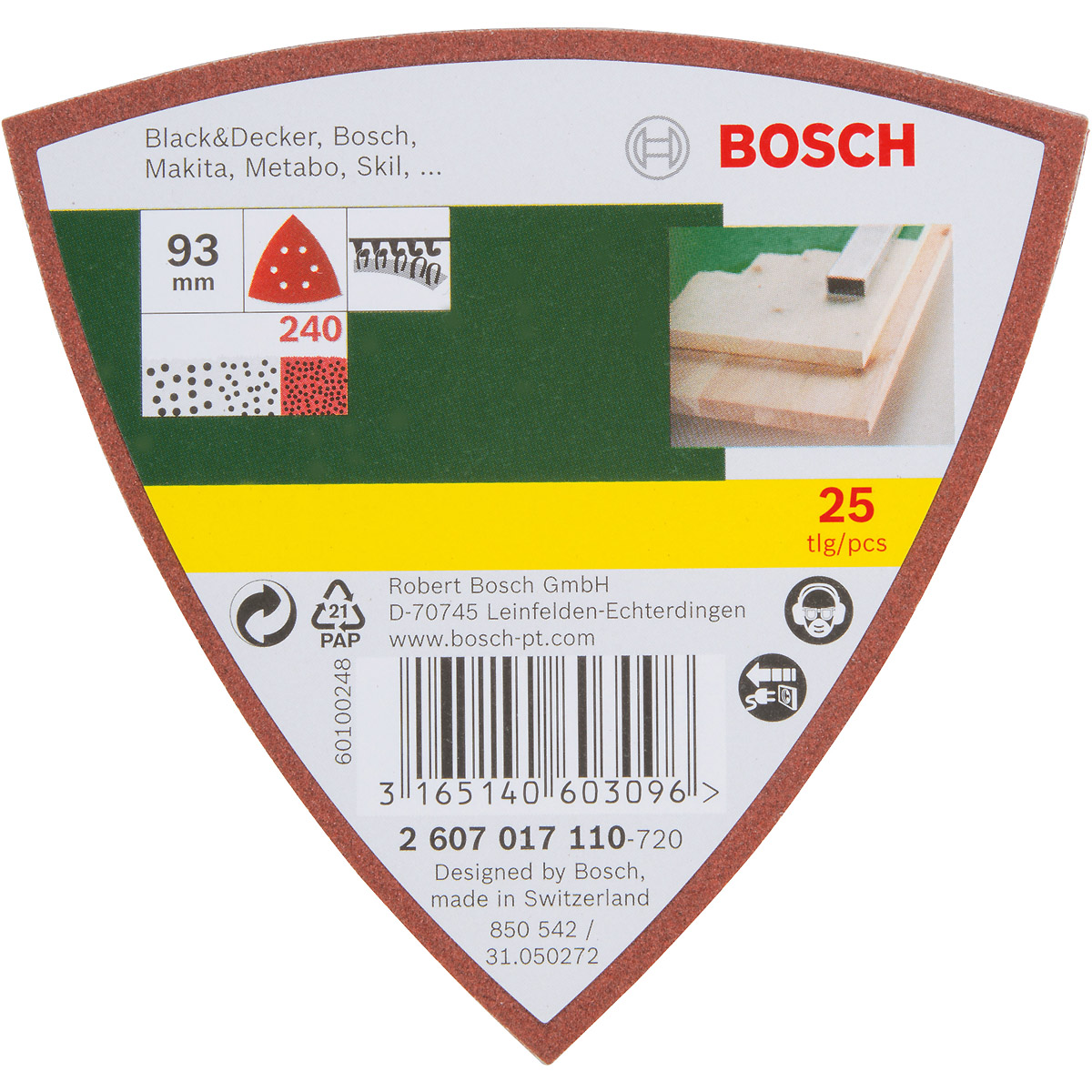 Bosch Schleifblatt-Set für Deltaschleifer, 93 mm, 6 Löcher, 25er-Pack