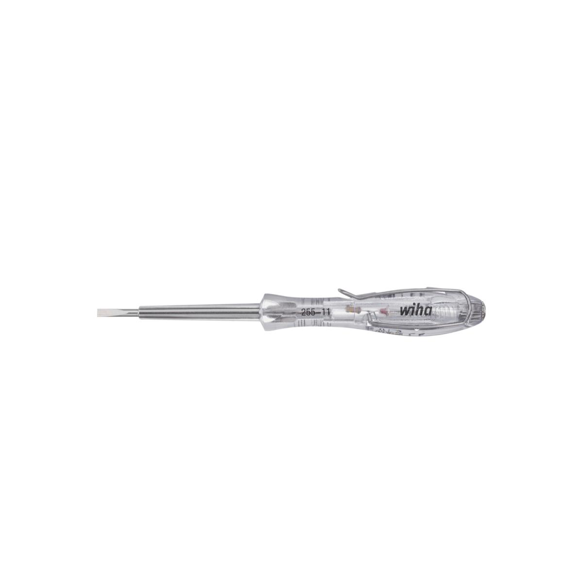Wiha Spannungsprüfer SoftFinish einpolig, 110 - 250 Volt Schlitz transparent, mit Ansteckclip