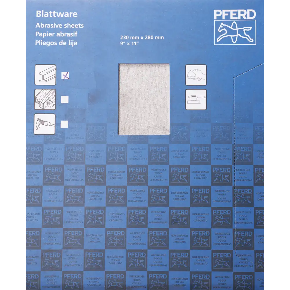 PFERD TOOLS Universal Papier Schleifbogen Korund 230x280mm BP ECO AC A150 mit Antihaftbeschichtung