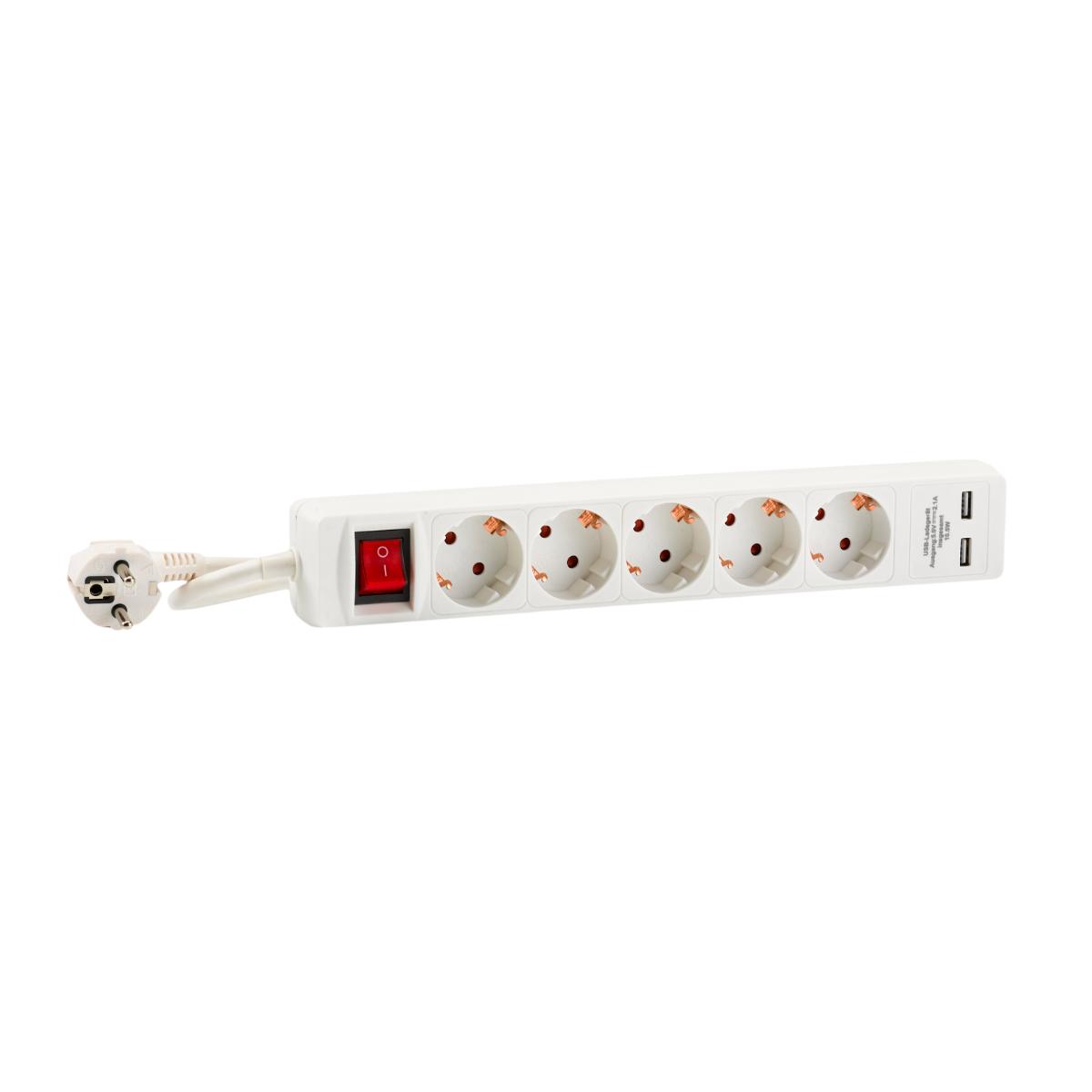 HEDI 5-fach Steckdosenleiste in weiß mit 2 x USB - 1,4 m Kabel 