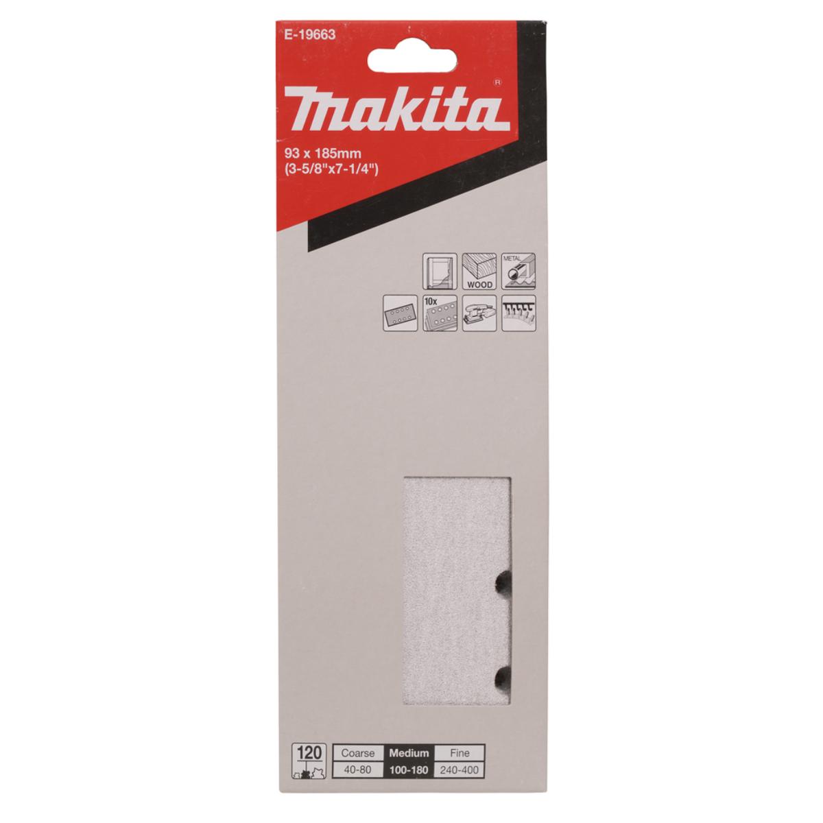 Makita Schleifpapier 93x185mm, Körnung P120,Klett, 8 Loch, 10 Stück