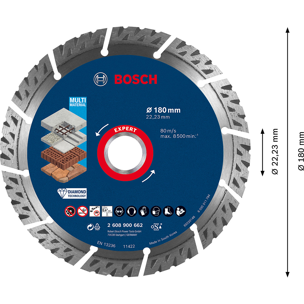 Bosch EXPERT MultiMaterial Diamanttrennscheiben, ür große Winkelschleifer mit Spannmutter