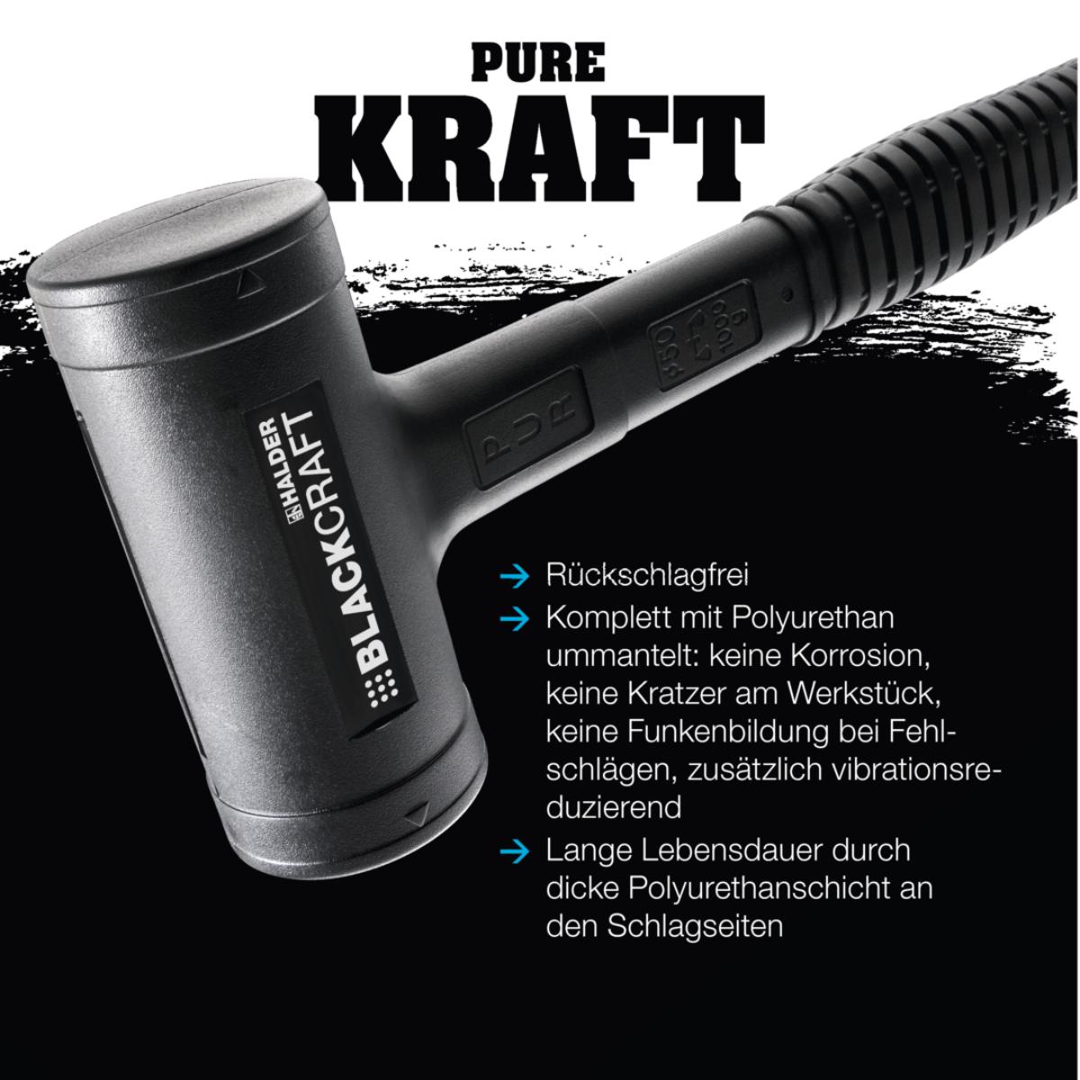 HALDER BLACKCRAFT - Schonhammer mit bruchsicherem Stahlrohrstiel, ergonomisch und rutschsicher