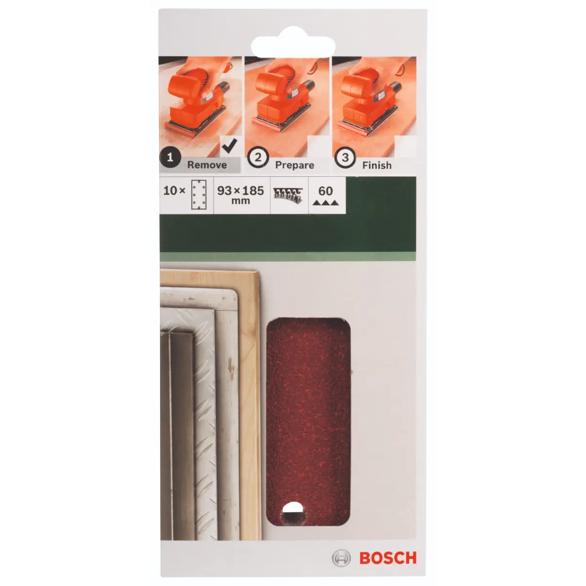 Bosch Schleifblatt-Set für Schwingschleifer K=60, 93 x 185 mm, 8 Löcher, 10-tlg.