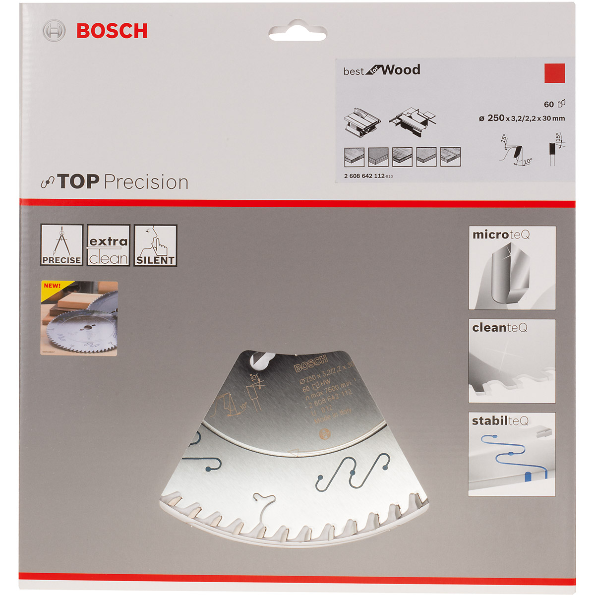 Bosch Kreissägeblatt Top Precision Best for Wood, 250 x 30 x 3,2mm, 60 Zähne