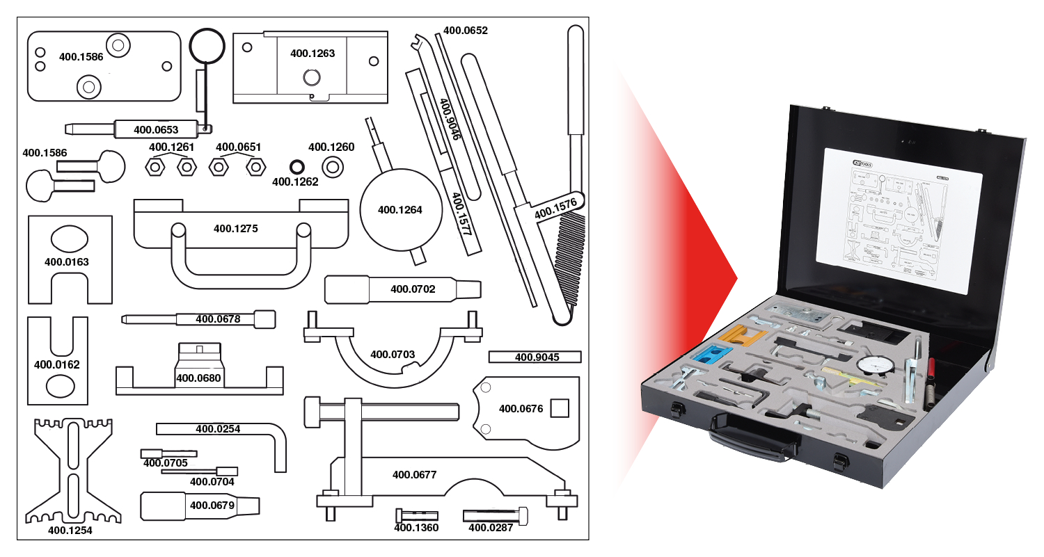 KS Tools Motoreinstell-Werkzeug-Satz für Isuzu - GM - Opel - Saab, 32-tlg