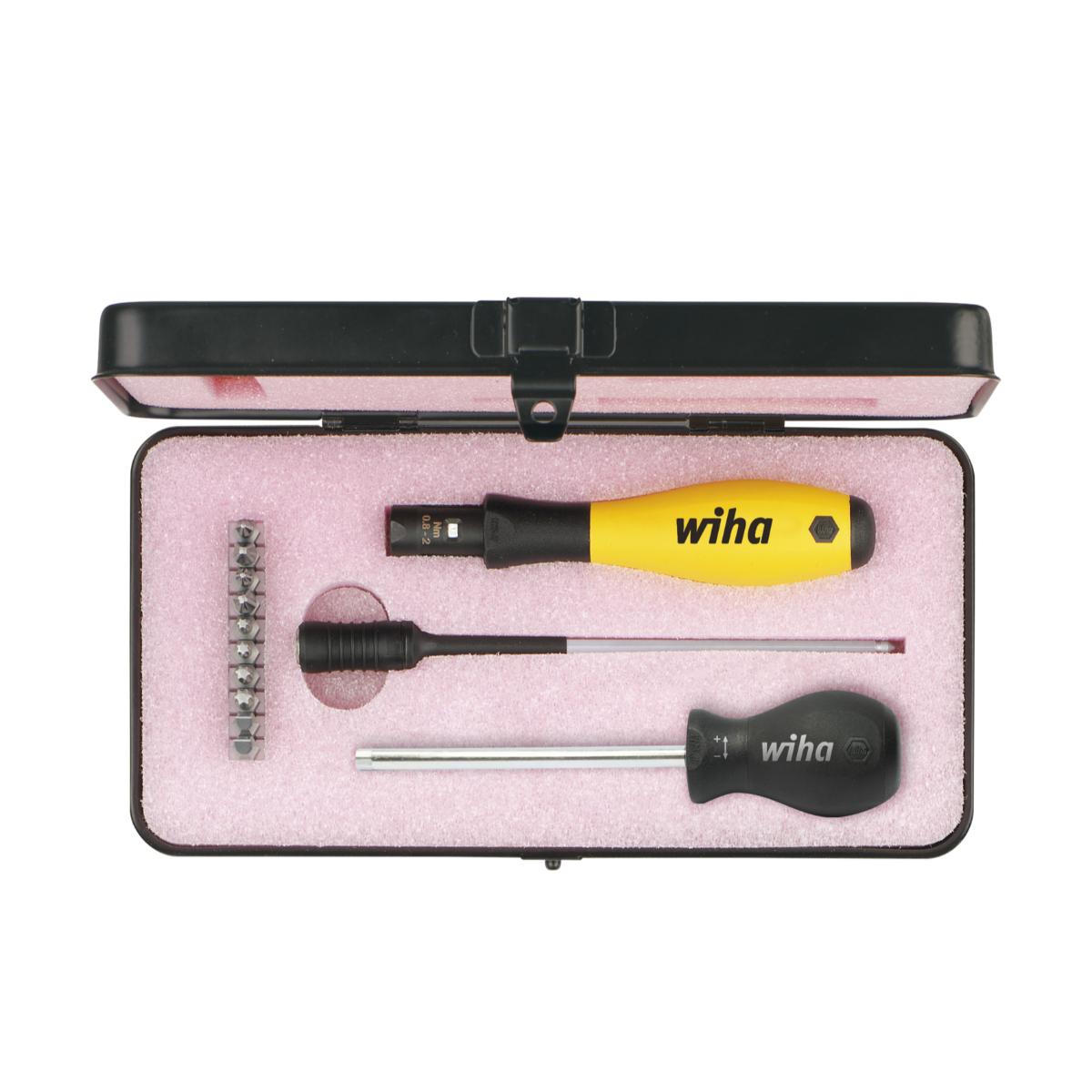 Wiha Drehmoment-Schraubendreher Set TorqueVario -S ESD 0,4-1,0 Nm gemischt 14-teilges Set variabel einstellbare Drehmomentbegrenzung mit Box