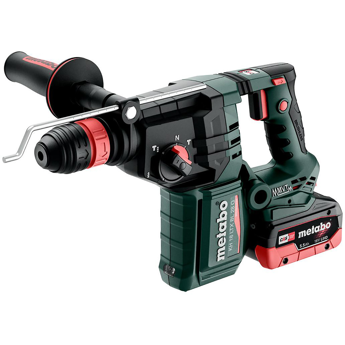 Metabo Akku-Kombihammer KH 18 LTX BL 28 Q mit Metabo-Quick-Wechselfutter - metaBOX 165 L - 18V 2x5.5