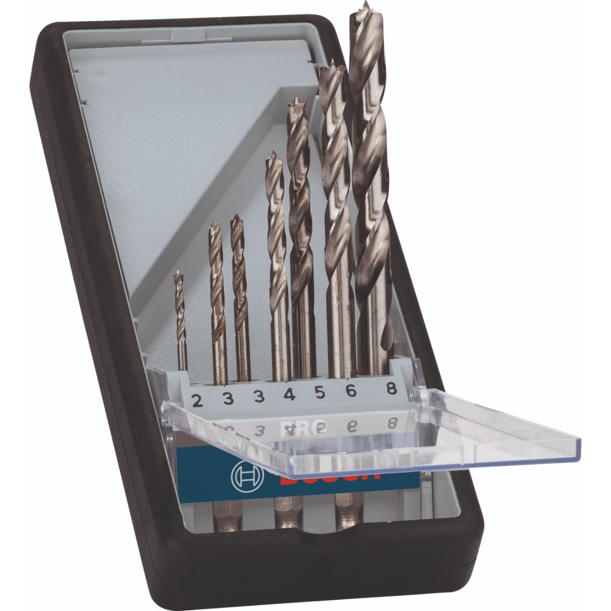 Bosch PRO Holzspiralbohrer-Set Robust Line, 1/4 Zoll-Sechskantschaft, 7-teilig, 2 - 8 mm