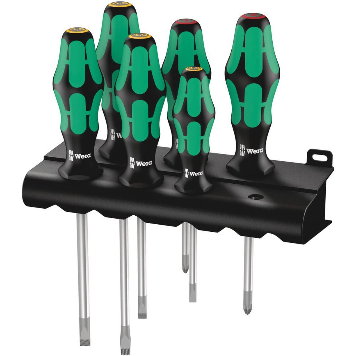 Wera 334/6 Rack Schraubendrehersatz Kraftform Plus Lasertip + Rack, 6-teilig