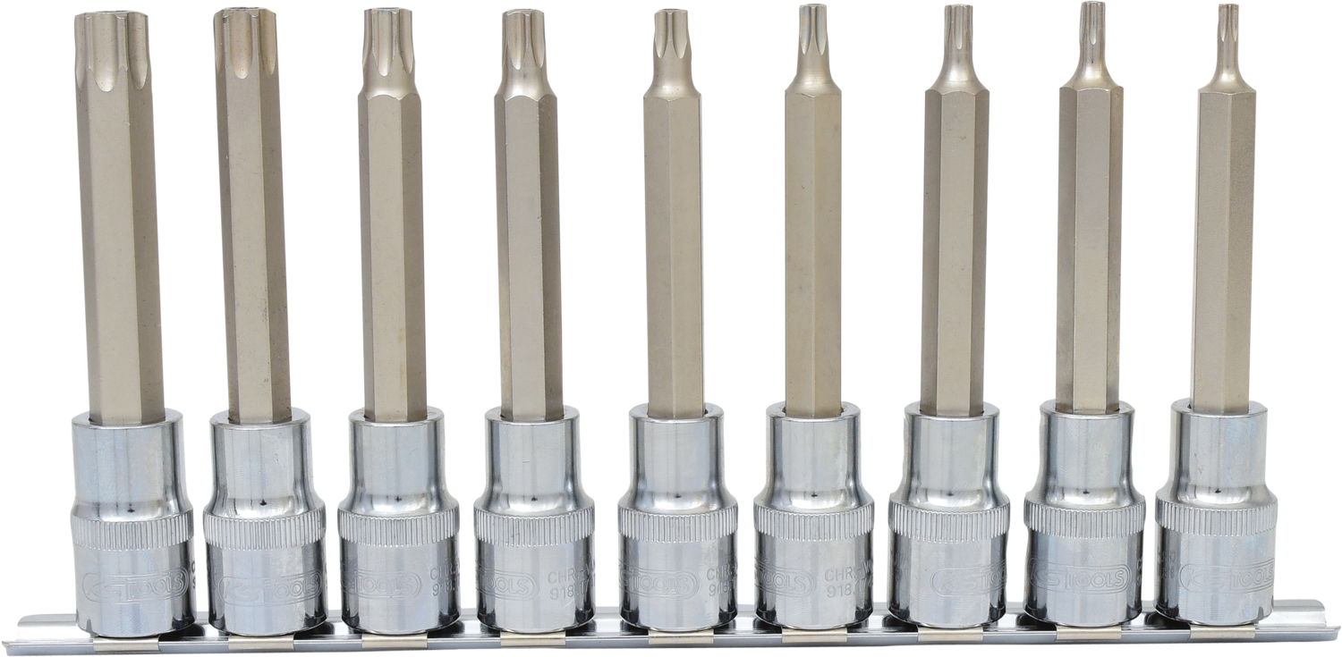 KS Tools 1/2" CHROMEplus Bit-Stecknuss-Satz Torx, Bohrung, lang, 9-tlgTB20-TB60