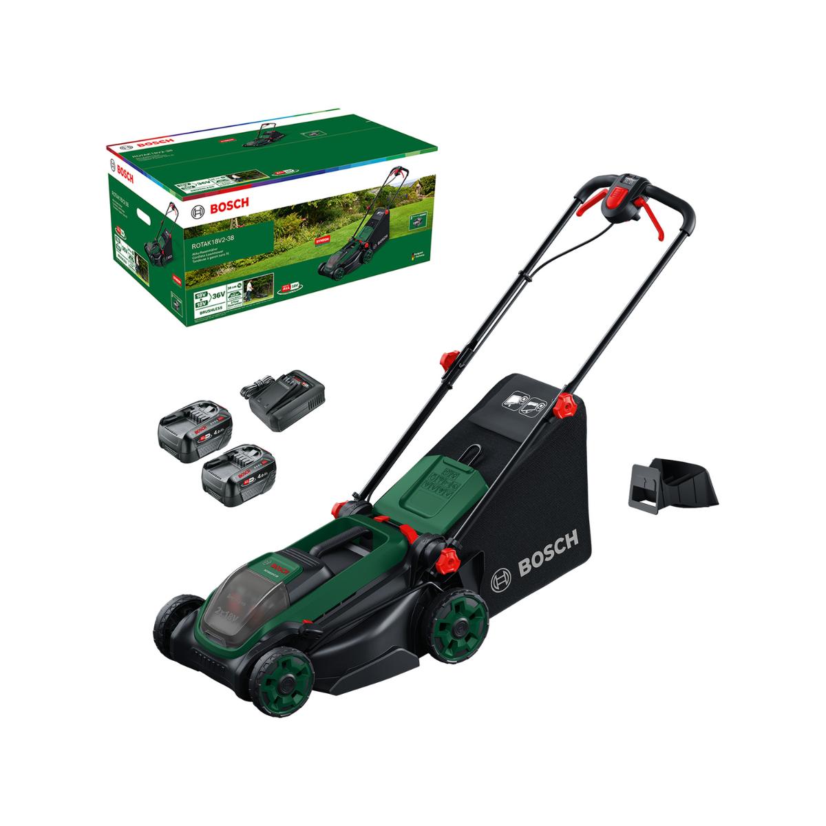 Bosch Akku-Rasenmäher ROTAK18V2-38, 2x Akku PBA 18V 4.0Ah