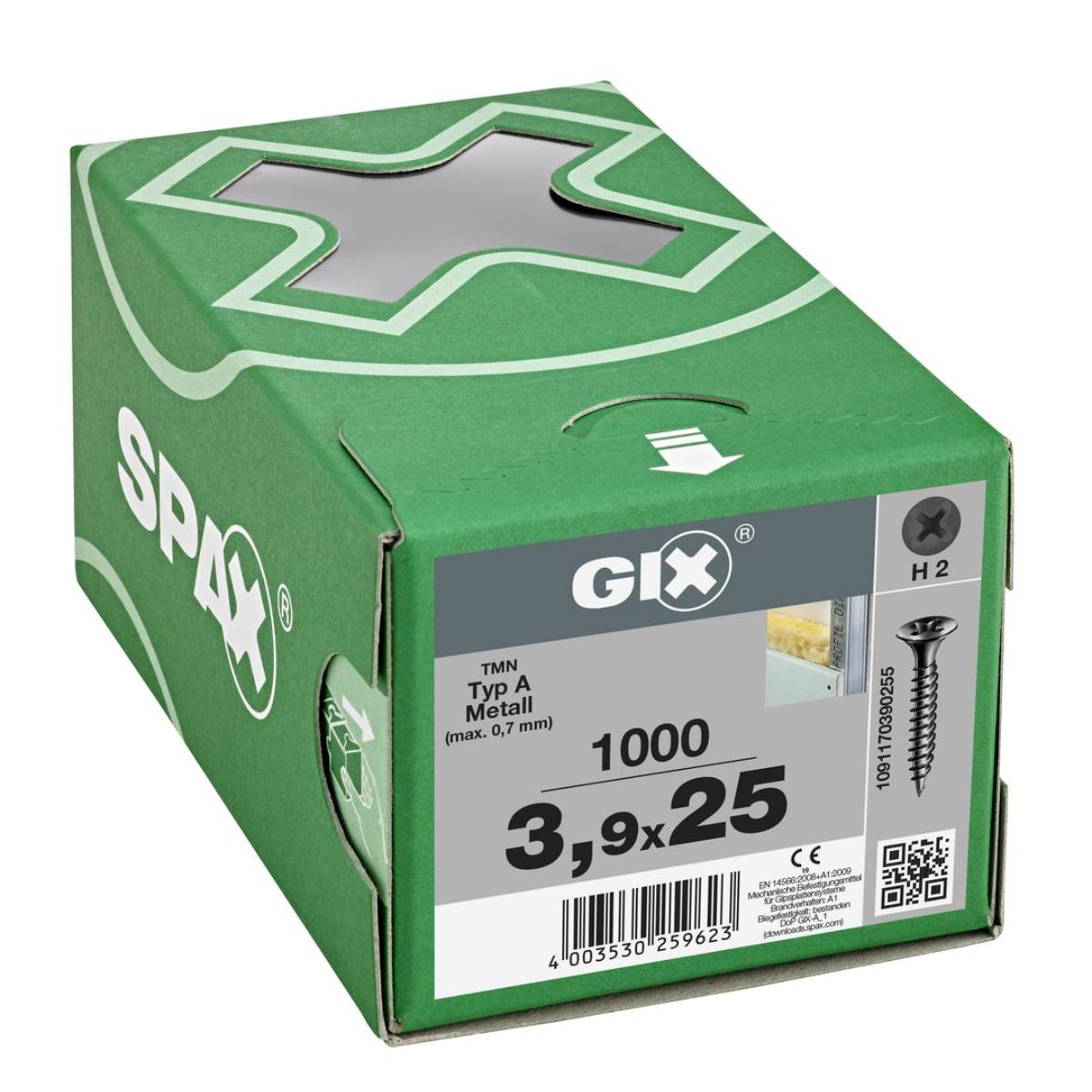 SPAX GIX-A Trompetenkopf H2 Feingewinde phosphatiert, 1000 Stück