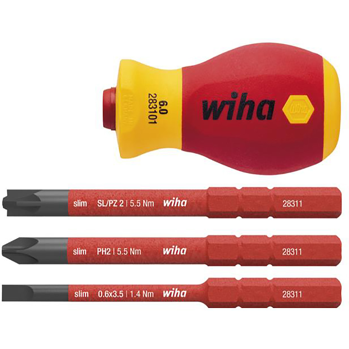 Wiha Schraubendreher mit Bithalter Set slimVario electric Stubby 4-teilges Set mit slimBits