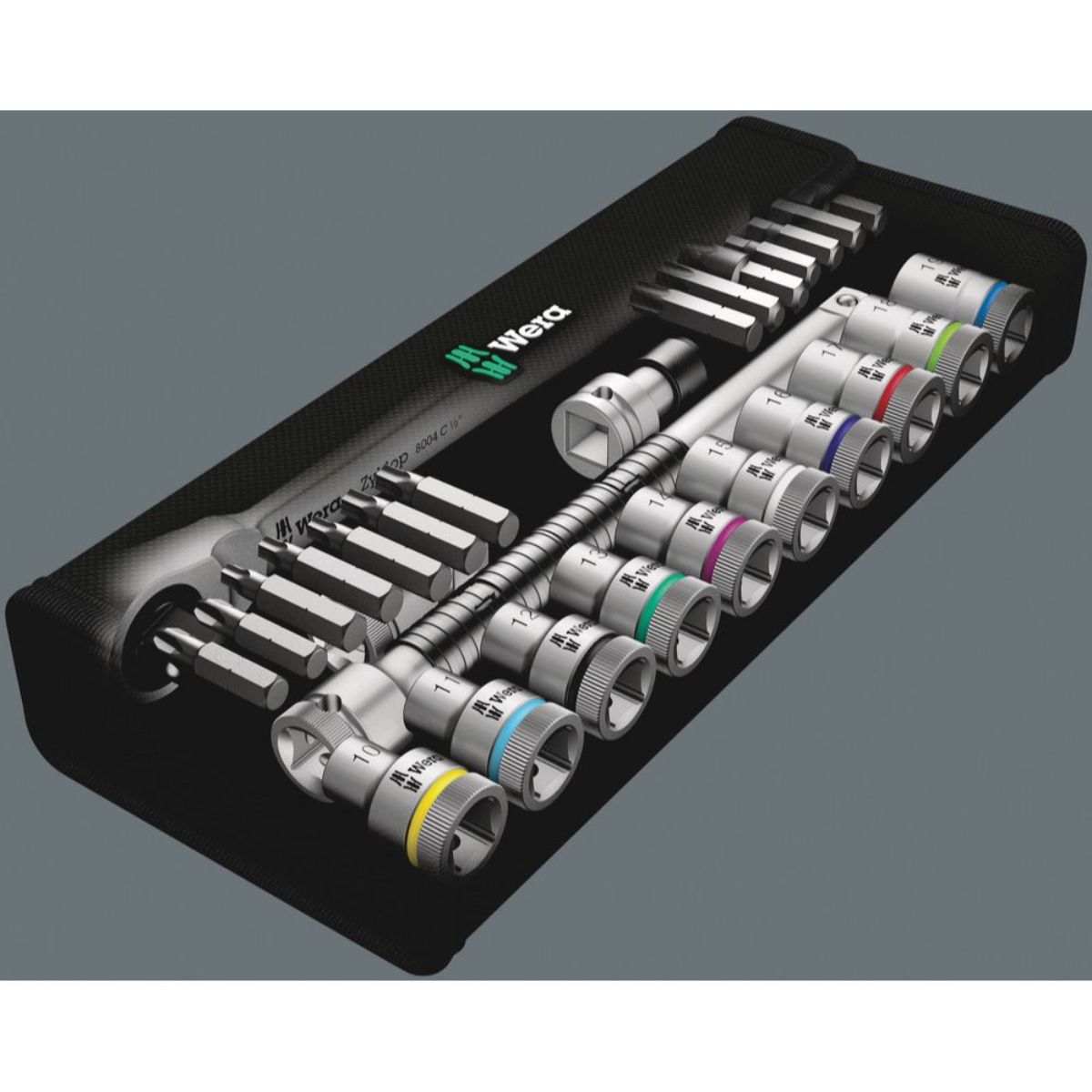 Wera 8100 SC 8 Zyklop Metal-Knarrensatz, Umschalthebel, 1/2"-Antrieb, metrisch, 28-teilig