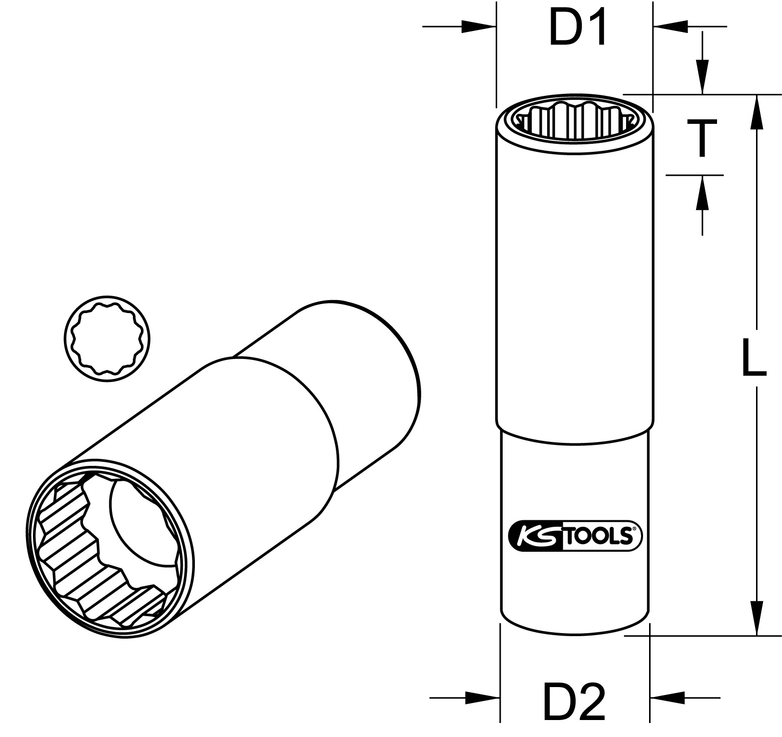 KS Tools 3/8" Spezial-Zündkerzen-Stecknuss, extrem dünnwandig, 14mm