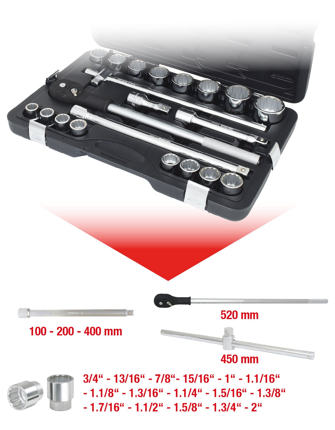 KS Tools 3/4" Steckschlüssel-Satz, 21-tlg 12-kant